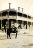 Lennie Gwyther on Ginger Mick outside Railway Hotel VT on the way home from the opening of Sydney Harbour Bridge 1932